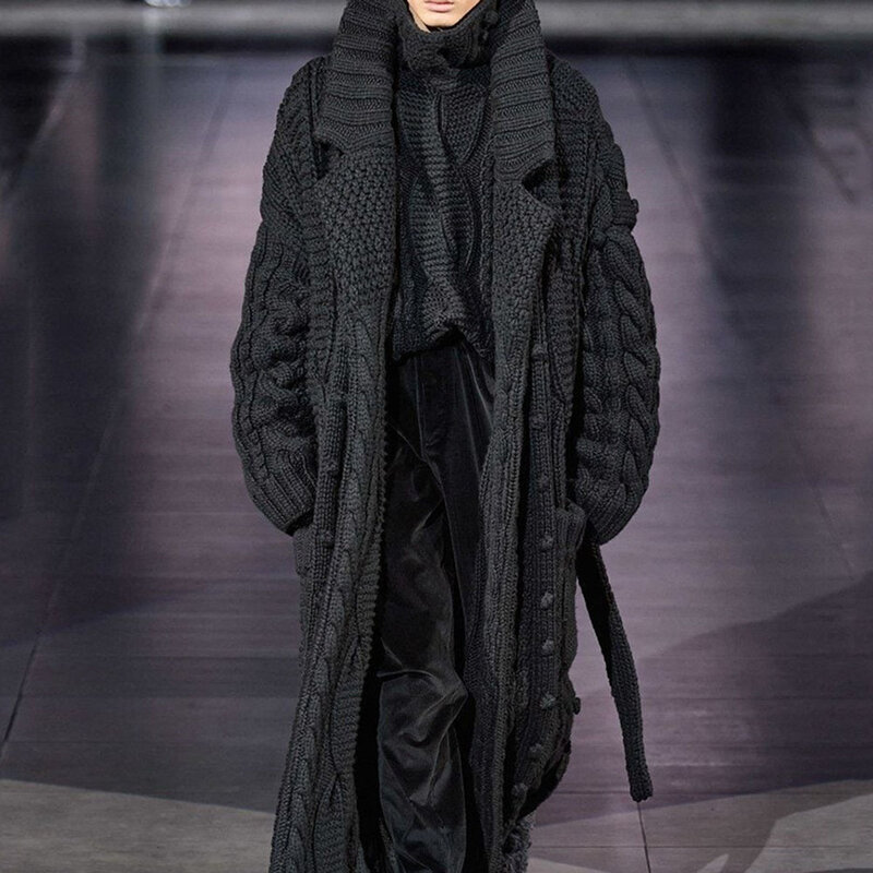 Cardigan Long surdimensionné pour homme, manteau ample, mode décontractée, pull chaud, collection hiver M-4XL