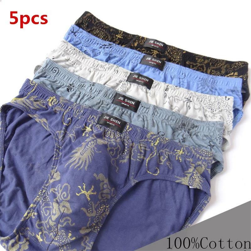 5pcs/lotMen's Underwear Stretch Cotton Loose Large Size Moisture Absorption And Breathable Printing Men's Sexy TriangleUnderwear