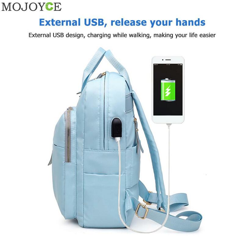 패션 옥스포드 천 배낭 대용량 USB 충전, 여성 도난 방지 학생 여행 학교 어깨 가방