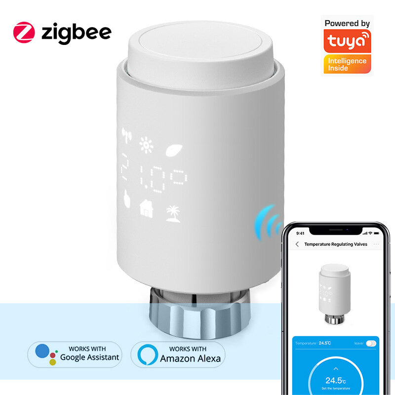 Actuador de radiador inteligente, válvula termostática programable, controlador de temperatura con asistente de Google, Tuya ZigBee 3,0