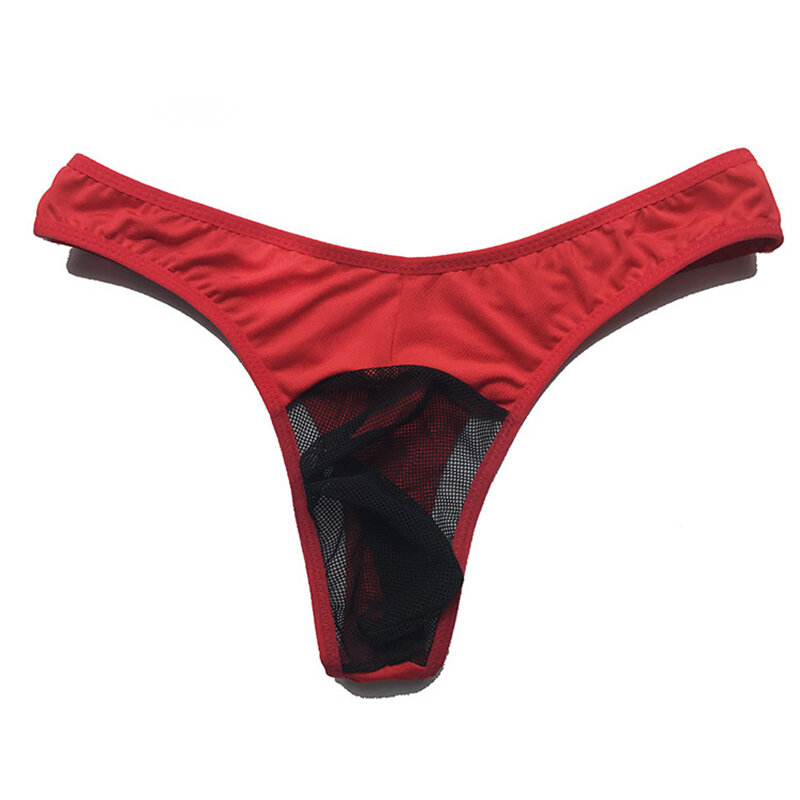 Men's Briefs Sexy Low Rise Briefs Breathable See Through T-back Hollow Out Thong Male Underwear Solid Color Underpants