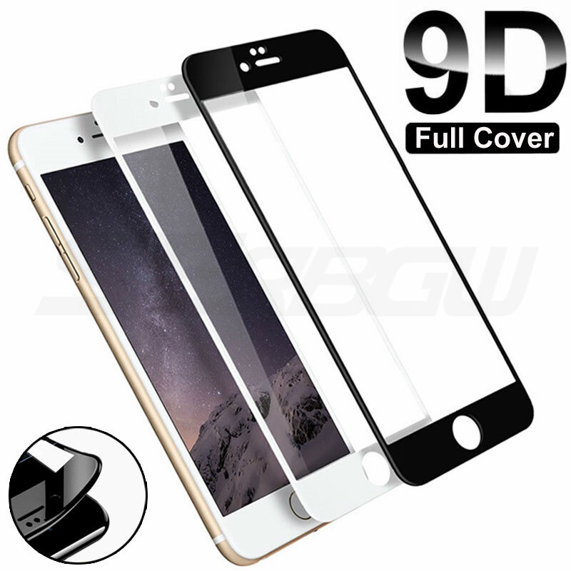 Protector de pantalla de vidrio templado para teléfono móvil iPhone, cubierta completa con borde curvo 9D, película de cristal, compatible con iPhone 7, 8, 6, 6S Plus