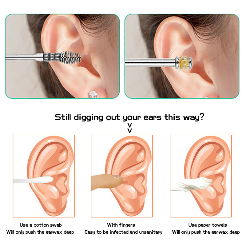 Limpiador de oídos, herramienta de eliminación de cera para los oídos, palitos, cureta, cuchara para el cuidado del oído, 6 unids/set por juego