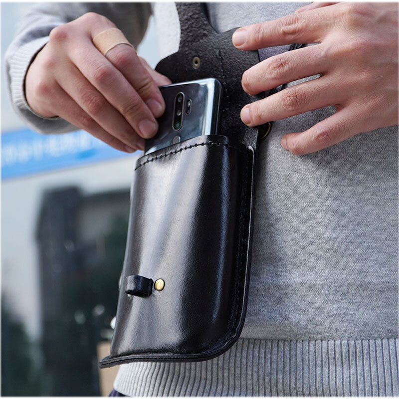 Pochete de couro para celular, bolsa multifuncional para telefone móvel com bolsos de cintura, resistente ao desgaste