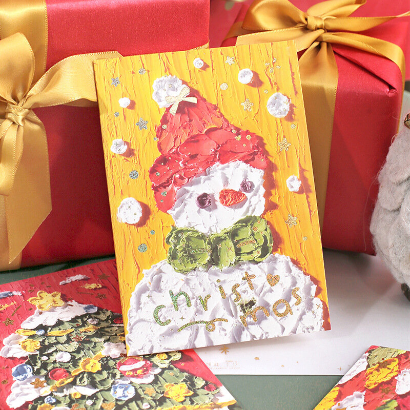 スペインのデザインが施されたグリーティングカード,4人用,ピース/ロット年,クリスマスの木をテーマにしたグリーティングカード,ギフト用,新年のポストカード