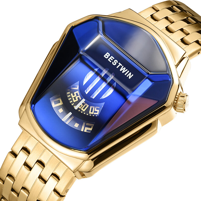 الفاخرة BESTWIN العلامة التجارية تريند كول ساعة معصم رجالية الفولاذ المقاوم للصدأ التكنولوجيا موضة كوارتز ساعة جديدة للرجال Relogio Masculino