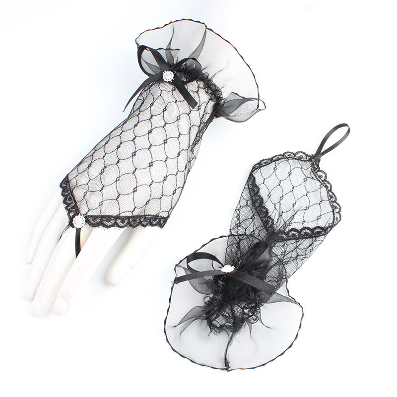 Перчатки женские на полпальца, дышащие элегантные пикантные кружевные сетчатые для вождения шрамов, с бантом, для танцев и представлений