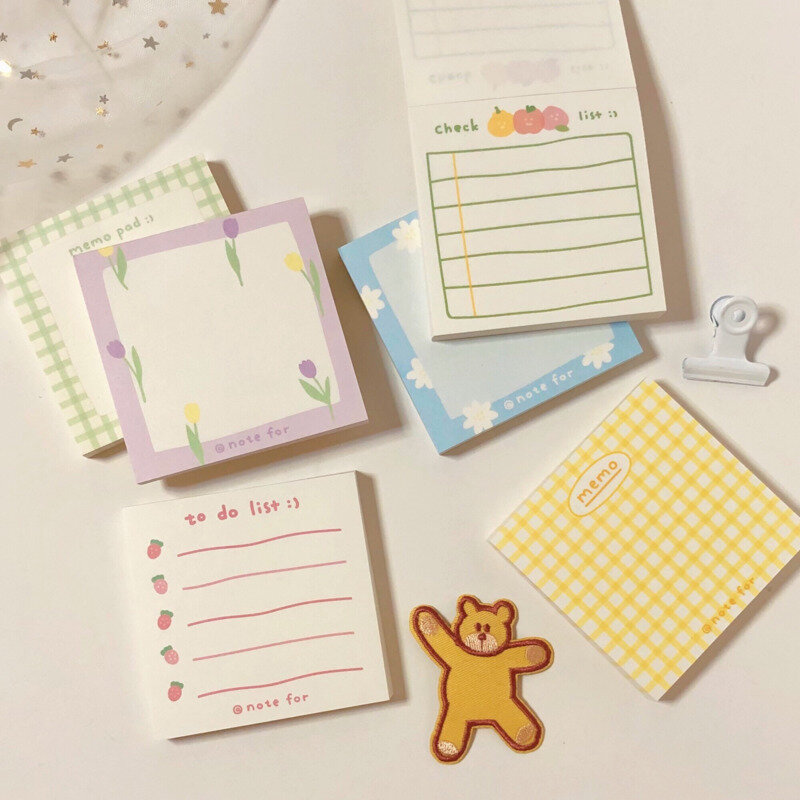 100 Sheets Tulip Note Paper Simple Style Plaid Message Memo Pad Kawaii Stationery Notepad Office Leave Message Office Supplies