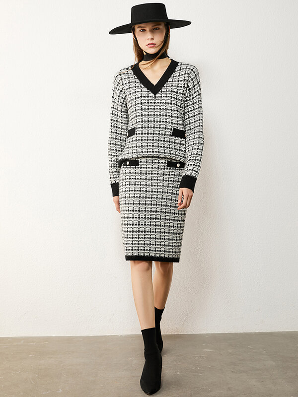 Amii – Mini jupe-pull minimaliste à carreaux pour femme, vêtement tricoté, taille haute, vendu séparément, collection hiver 12070619