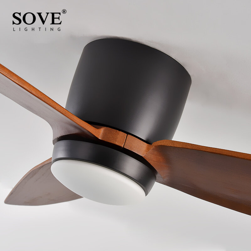 SOVE LED ไม้ใบมีดเพดานพัดลมรีโมทคอนโทรลที่เรียบง่ายห้องนอนห้องนั่งเล่นโคมไฟเพดานพัดลมพัดลมบ...