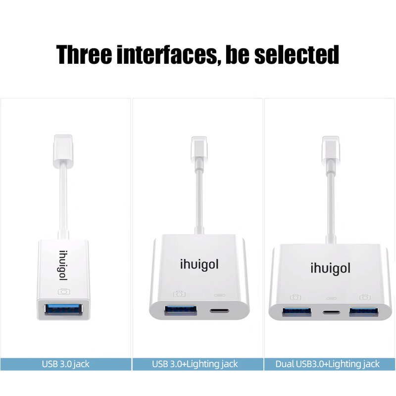Ihuigol-adaptador usb otg para iphone, conversor de usb 3.0, mouse, teclado, disco u, câmera, múltiplos conectores, conversor de dados para iphone 11 pro