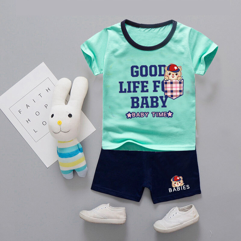 2020 summer New Short Sleeve Striped children's suit fashionable around boy's suit letter printed short sleeve baby 2-piece set