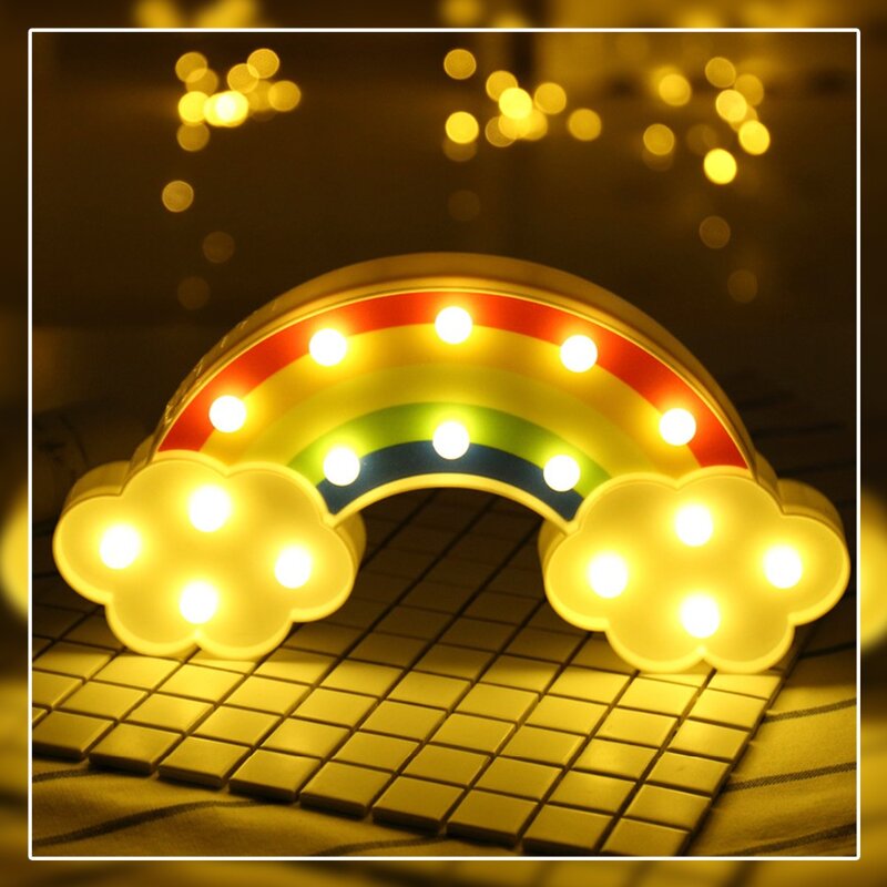 Lampu Malam Pelangi Lampu Dinding Bertenaga Baterai untuk Anak Kamar Dekorasi Meja Plastik Pesta Dekoratif LED Lampu Malam Lampu