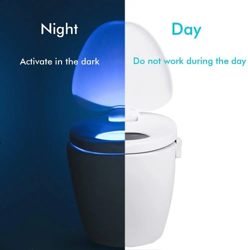Luz LED nocturna inteligente para asiento de inodoro, luz nocturna con Sensor de movimiento PIR, resistente al agua, RGB, 8 colores, luz de fondo para WC