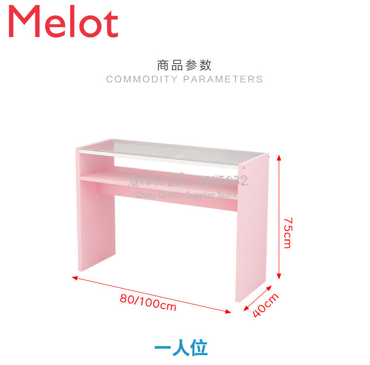 Mesa e bancos rosa para unhas, design nórdico simples, durável, para manicure, mesa e cadeira de partículas, 0.8m de largura