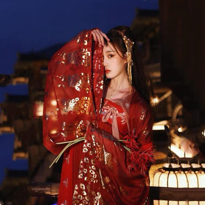 Czerwona sukienka Hanfu ludowy kostium taneczny chińskie tradycyjne narodowe bajki kostium starożytna dynastia Han księżniczka stroje sceniczne SL1719