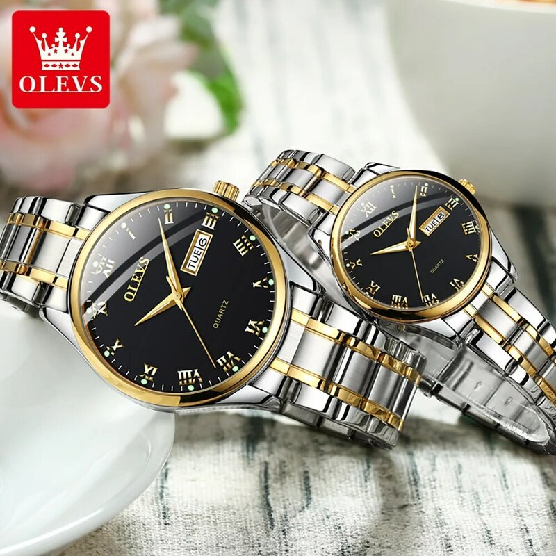 OLEVS 2021 Black Couple Watches Top Brand Luxury Men's Watches Auto Date Quartz Wristwatch Relogio Masculino Gifts for Lover 1pc