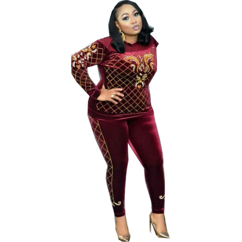 SHZQ Velvet African Women's Clothing Autumn / Winter 2021 African Clothing Muslim 2PC Set High Quality Fashionable African Women