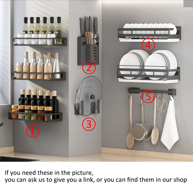 Wall-Mounted Kitchen and Bathroom Shelf, Household Condiment Supplies Rack Multifunctional Knife Shovel Chopstick Storage Rack