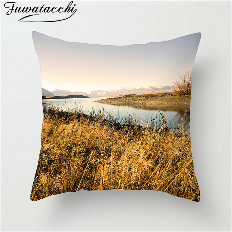 Fuwatacchi Nature Scenery Cushion Cover Lakes Mountains Throw Pillow Cover Cloud Forest Throw Pillow Cover Views Pillowcases