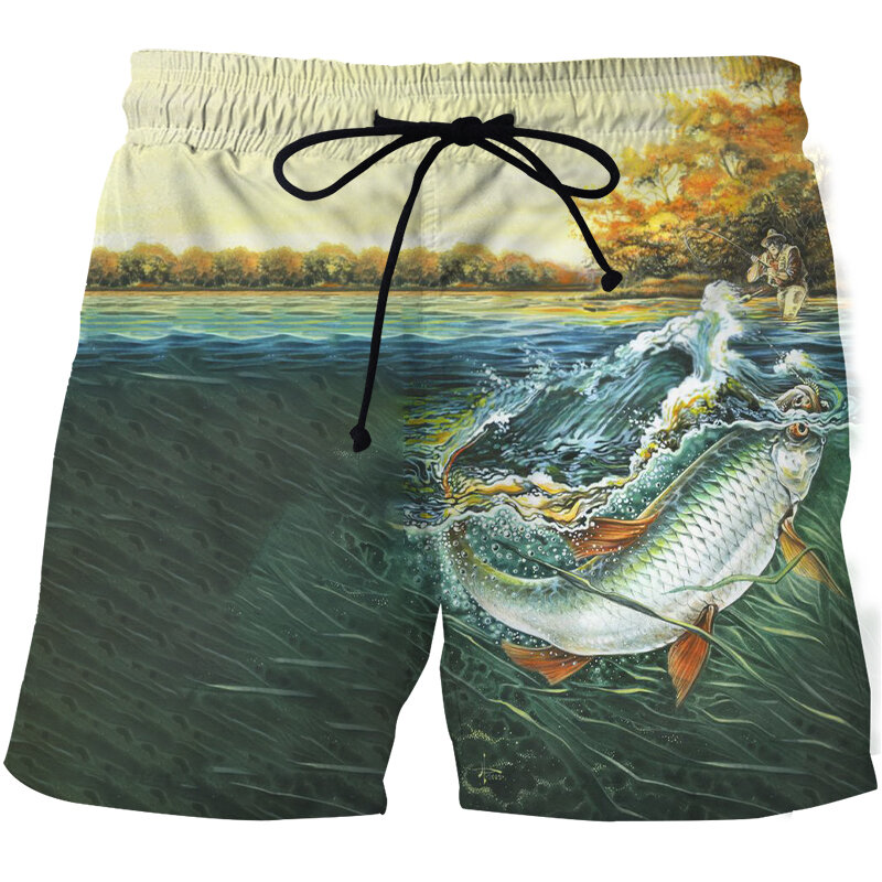 Calções de verão para o homem nadar curto calça praia board 3d impresso peixe shorts secagem rápida calças maiô masculino casual correndo