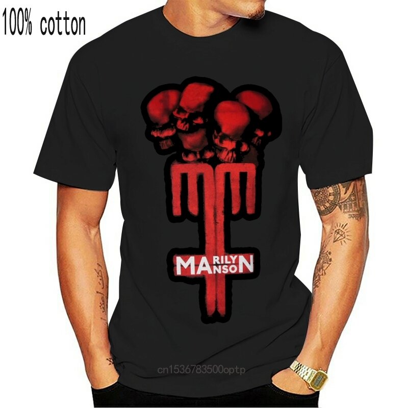 Camiseta preta nova da cruz s m l xl do crânio de marilyn manson