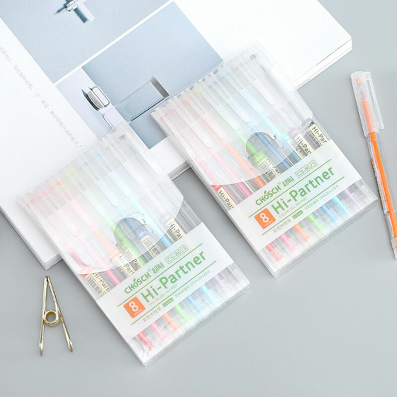 Stylo Gel de couleur Simple, 8 couleurs/ensemble, 0.5mm, recharge d'encre pour Scrapbooking, fournitures scolaires et de bureau