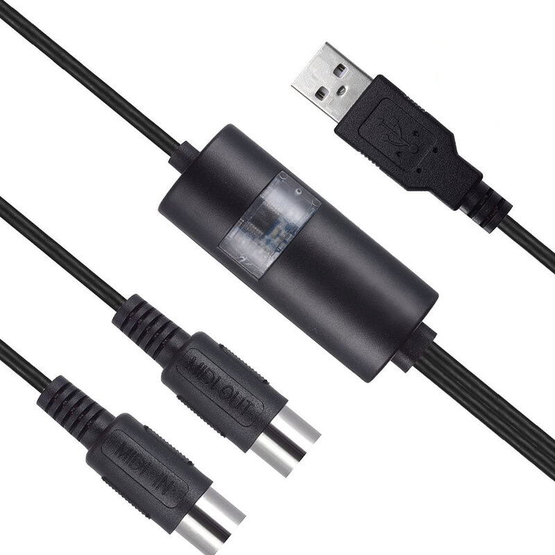 Портативный обновленный профессиональный кабель MIDI с интерфейсом USB и кабелем USB для ПК/Mac/ноутбука, 2 м (6,5 фута) (черный)