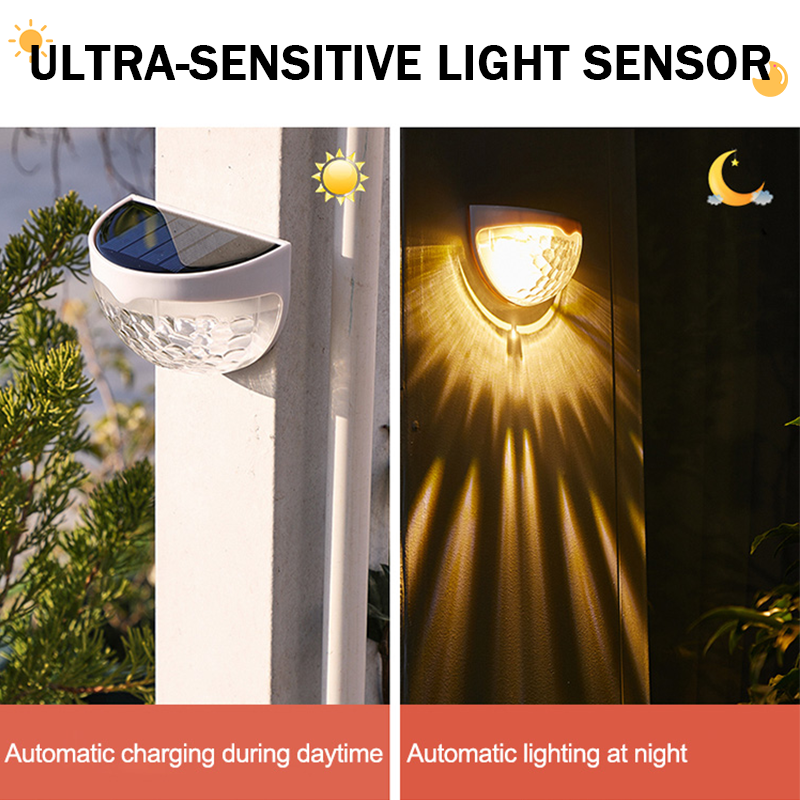 Sensor de Control de luz Luces Solares LED para exteriores, lámpara de pared de valla Solar, Energía semicírculo, lámparas de calle impermeables