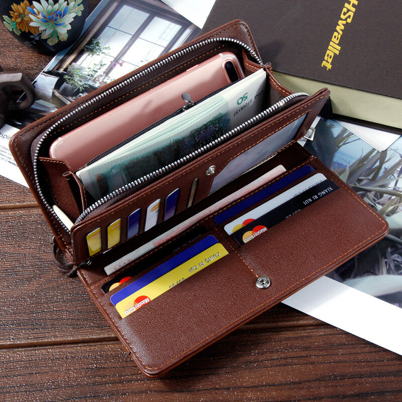 JIFANPAUL-Bolso de mano para hombre, cartera larga con clip para dólares, multifunción, para teléfono móvil, con cremallera, pequeño