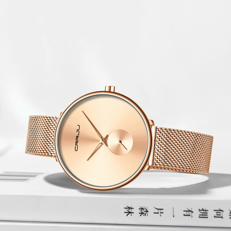 Nowy CRRJU różany złoty zegarek damski biznes kwarcowy zegarek Top damski luksusowy zegarek damski dziewczyny zegar Relogio Feminin