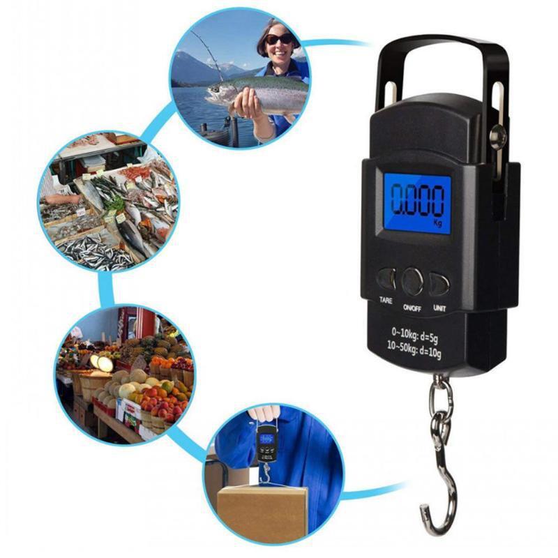 Balanza de pesca Digital PS01, balanza de pesca con cinta métrica, Balance electrónico, Escala de gancho colgante con 2 AAA, 110lb/50kg