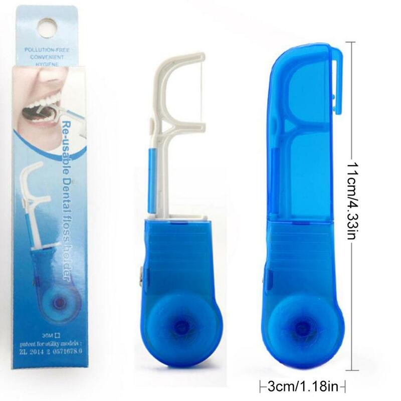 Porte-fil dentaire réutilisable pour nettoyage de la bouche, avec 1 rouleau de fil dentaire (98.4 pouces), pour remplacement, outil de soins buccaux