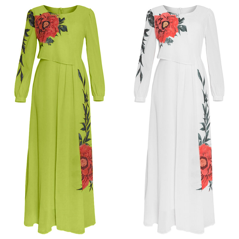 MD 2021 Sommer Kleider Für Frauen African Druck Chiffon Abaya Ankara Dashiki Maxi Kleid Langarm Elegante Damen Kleidung Boubou