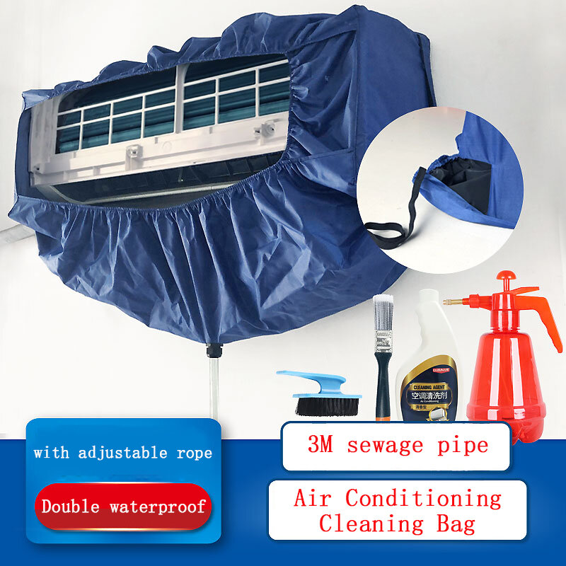 Aire acondicionado cubierta lavadora cubierta montado en la pared de aire acondicionado limpieza protector impermeable cubierta de polvo withTightening cinturón