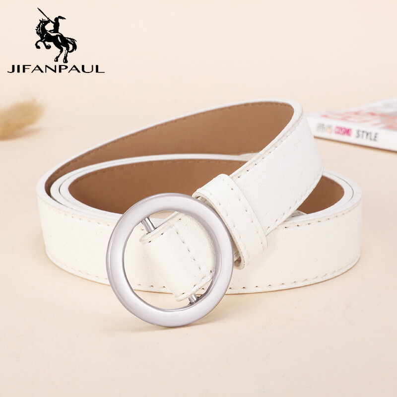 JIFANPAUL Genuine leather women's belt round fashion metal buckle retro punk student youth jeans decoration belts for women new