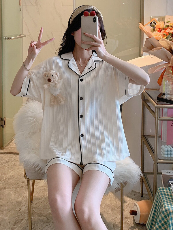 2021 New Pajamas Women's Summer Pure Cotton Net Red Suit Style High Sense Home Clothes Summer