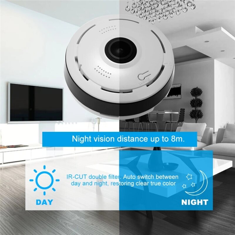Lámpara de ojo de pez panorámica Wifi de 5mp, cámara de vigilancia IP de vídeo CCTV 1080P, ojo de pez, visión nocturna inteligente para el hogar, bombilla inalámbrica P2P