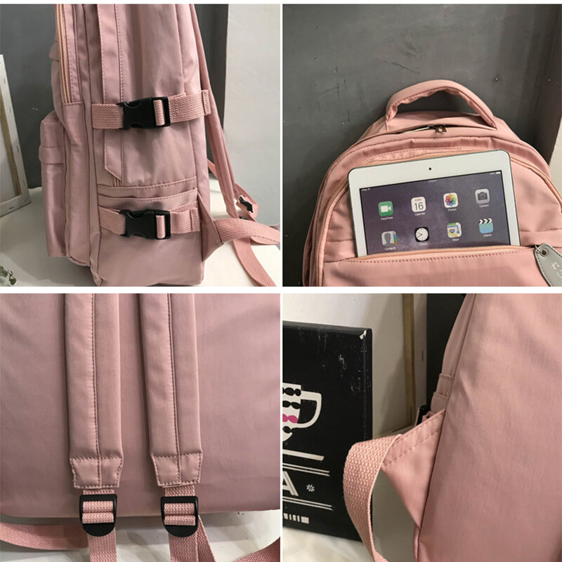 십대 학교 가방 여자 배낭 여자 핑크 십대 학생 Bookbags 대용량 나일론 방수 중학교 가방 학교 새로운
