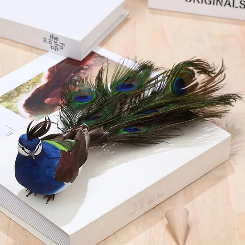 Handmade Artificial Peacock Bird Feathered Realistic Garden Home Decor Ornament Creative Gift Photography Props Crafts Sculpture
