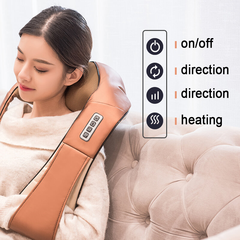 Massageador corporal elétrico com aquecimento infravermelho, shiatsu para costas, pescoço e ombro, máquina de massagem doméstica com rolo