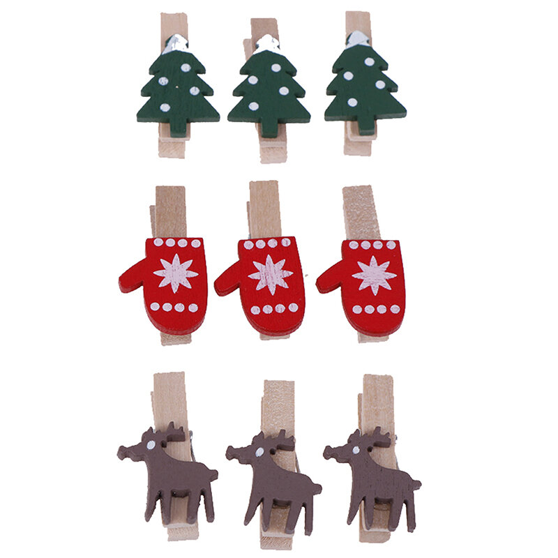 10 قطعة الأحمر عيد الميلاد سانتا كلوز الخشب مقاطع البسيطة خشبية ورق الصور الوتد دبوس