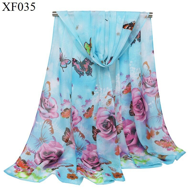 2020ใหม่แฟชั่นพิมพ์ผ้าพันคอผ้าไหมผู้หญิง Rose ดอกไม้ผีเสื้อชีฟองผ้าพันคอสัตว์ Shawl 155*50ซม.