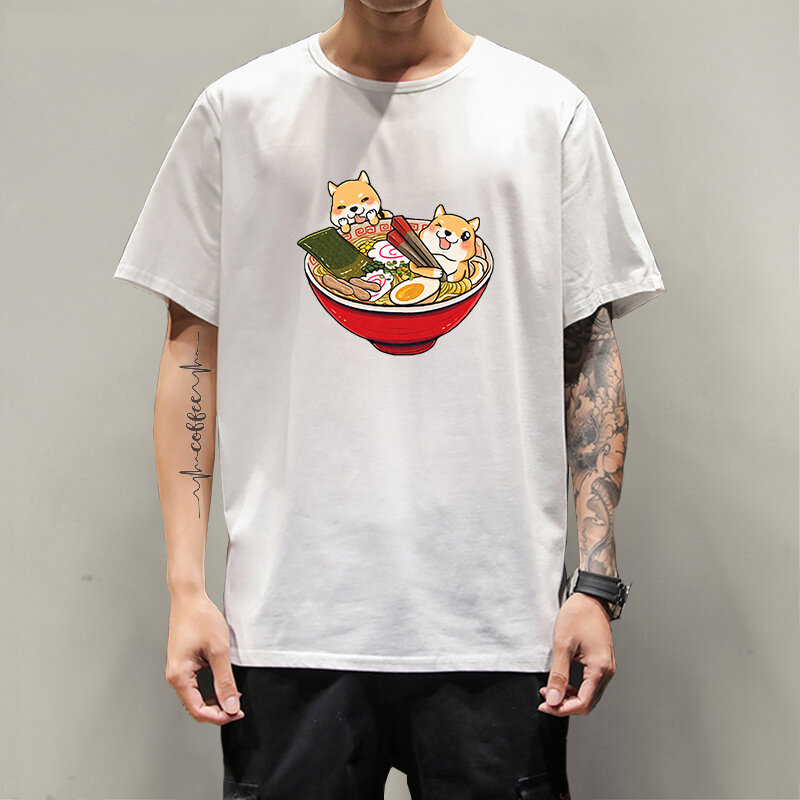 Funny Ramen męska koszulka O-Neck z krótkim rękawem męska Vintage 100% bawełniane koszulki graficzne koszulki luźne mężczyźni/kobiety Anime t Shirt
