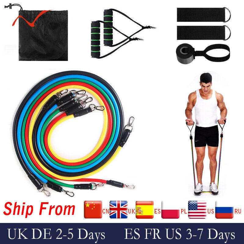 17Pcs Resistance Bands Set Expander Exercise Fitness Pull Rope Elastic Rubber Band Stretch Yoga Tubes Harness Training Workout