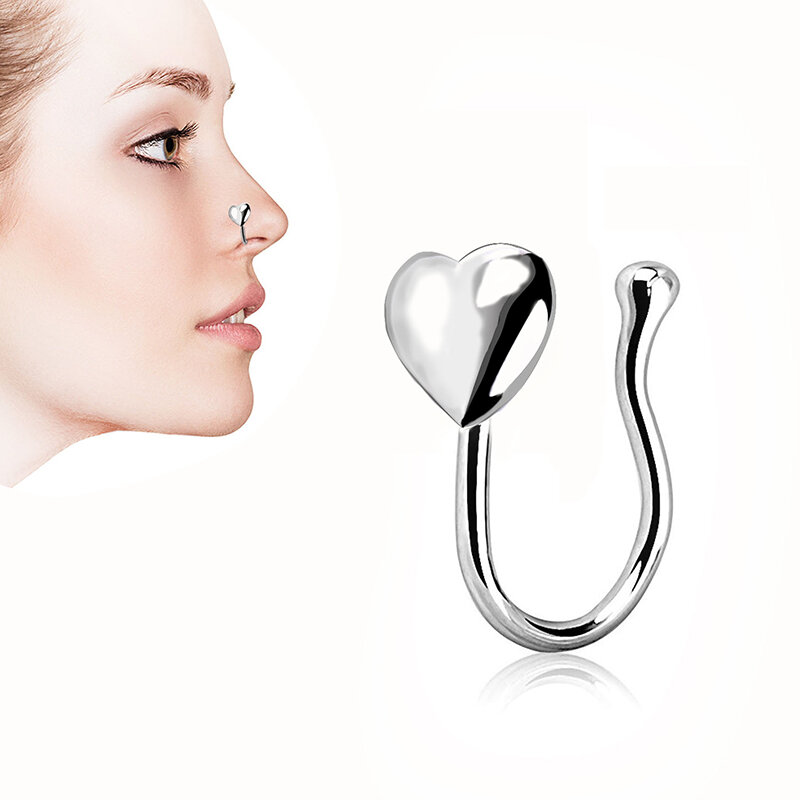 1PC Heart Fake Nose Ring Clip On Nose Ring Non Piercing Nose Clip Faux Piercing Jewelry Accessories For Women Decor Supplies