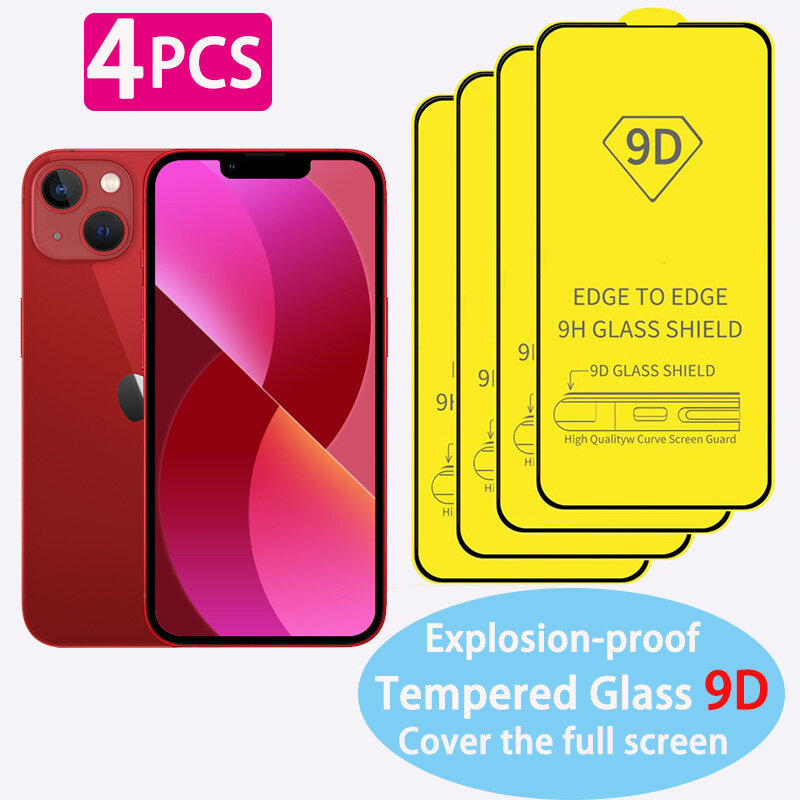 9D 4PCS Full Cover Protective Glass For iPhone 13 Mini Screen Protector Explosion-proof