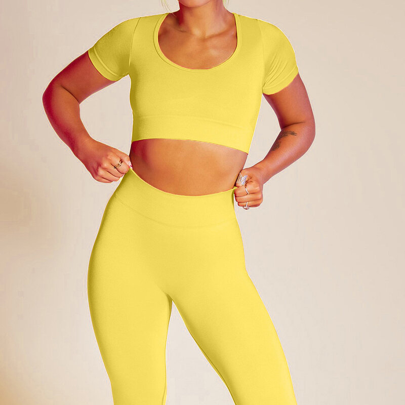 Naadloze Yoga Set Vrouwen Solid Workout 2Pcs Tweedelige Lange Mouwen Crop Top Leggings Gym Pak Outfits Fitness Sport set Outfits