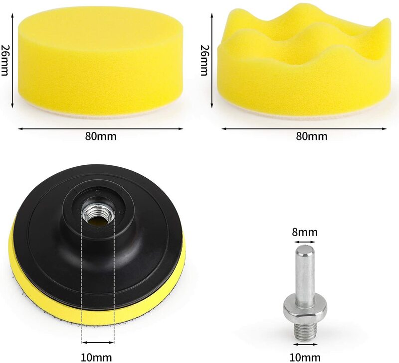 Novo 11 pçs/set carro disco de polimento auto-adesivo polimento enceramento esponja lã roda polimento almofada para carro polidor broca adaptador