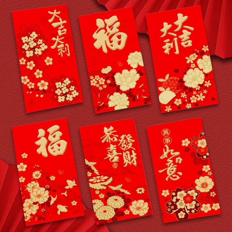 Bolsa de dinero de la suerte para año nuevo, Festival de Primavera, HongBao, 6 unids/set/juego, 2022 efecto 3D, papel táctil festivo de bendición de bolsillo rojo